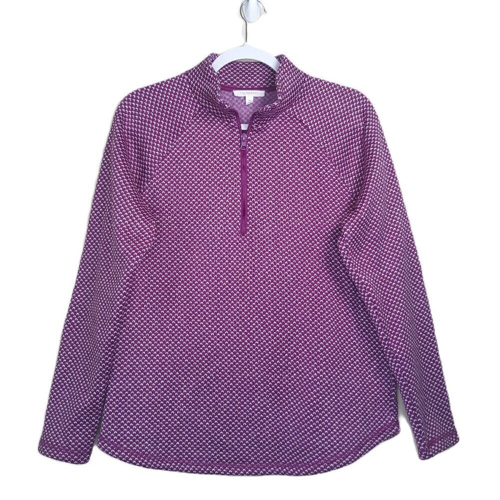 Half-Zip Long Sleeve Knit Pullover T by Talbot Purple Geometric Fleece Back